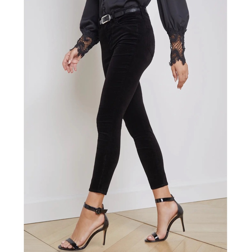 L’agence Margot velvet cropped jean 29 noir black high rise pants timeless USA